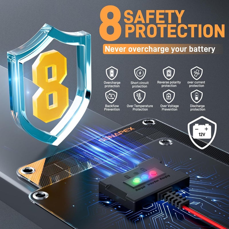 SUNAPEX 12V 10 Watt Solar Trickle Charger Maintainer - Waterproof Solar Powered Battery Charger - Solar Panel Kit Built-in Smart Charge Controller for Car Rv Trailer Truck Boat Automotive Marine - Image 4